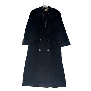 VTG Lauren Meren 100% Wool Coat Womens 8 Black Double Breasted Oversized 80s